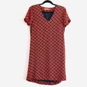 Ava Dress S Shift Midi Geometric Orange Navy Blue